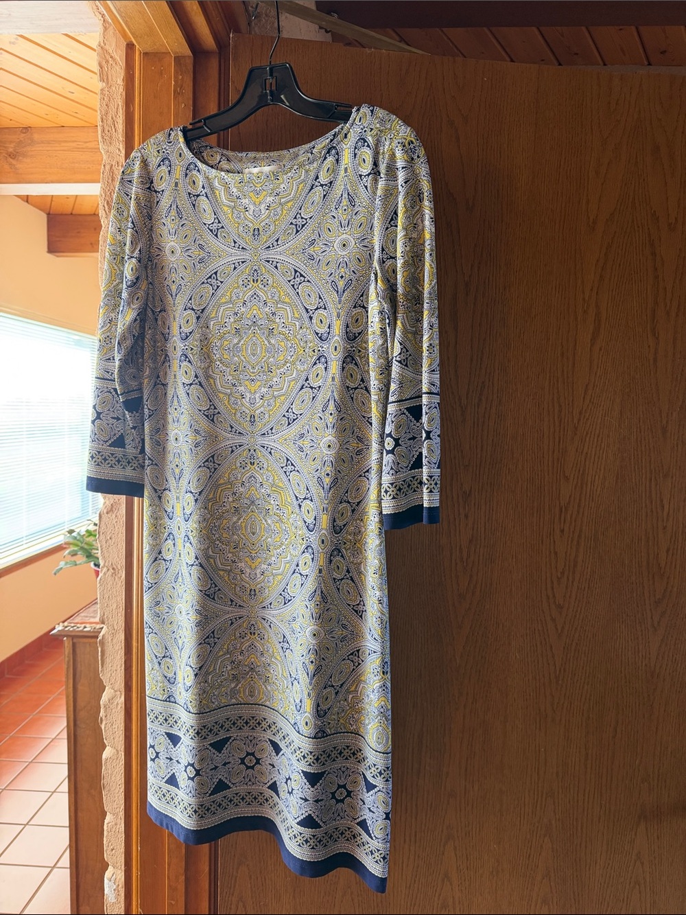 London Times Blue and Yellow Medallion Print Midi Dress